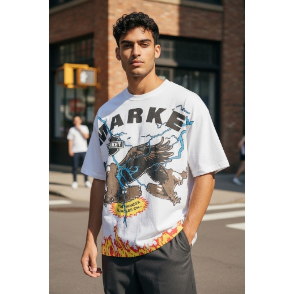 Market Men's Large Cotton Eagle Thunder Graphic Tee Streetwear Excellent D30